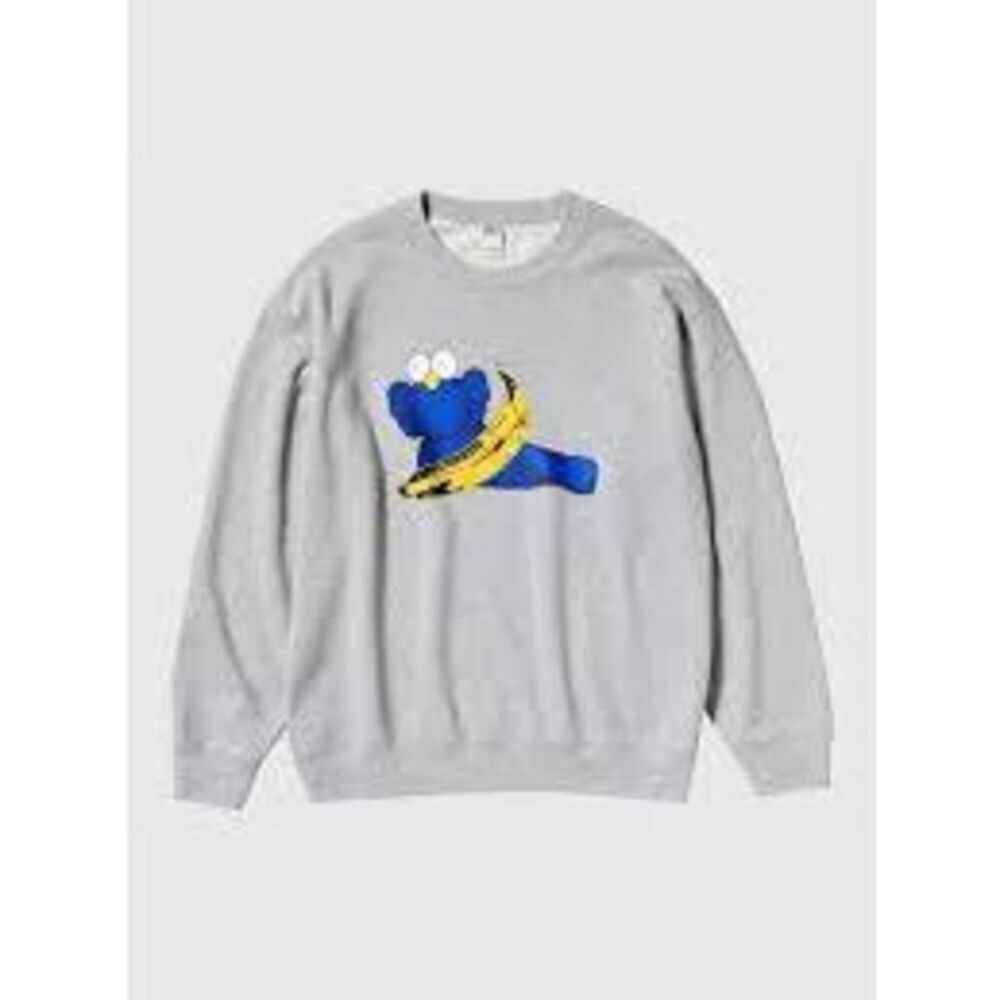 KAWS + WARHOL x UNIQLO UT Collaboration Grey Banana Sweatshirt, Size XL, NWT